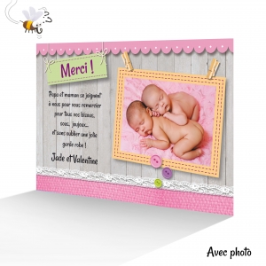 Belle Carte Remerciement Jumelles avec une Abeille Etonnée Humoristique