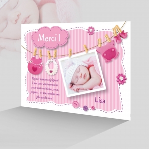 Belle Carte Remerciements Photo Fille Tendance Joli Fond Rose