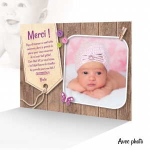 Carte de remerciement Fille Photo Fond en en Bois