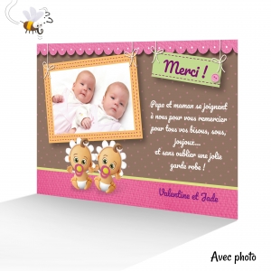 Carte Merci Originale pour Jumelles Filles avec Photo de vos Bébés