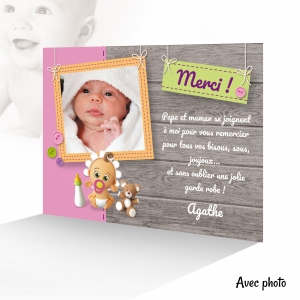 Carte pour dire Merci fille avec Joli Fond Rore et Gris Photo