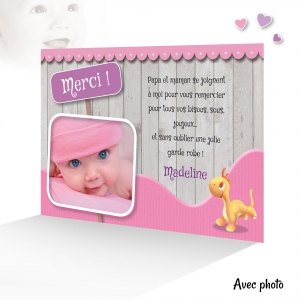 Carte Remerciement Bébé Fille Rigolo avec une Pancarte Photo