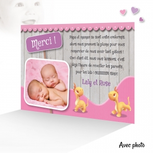 Carte Remerciement Jumelles Photo Humour avec 2 Bébé Dinosaures Rigolo