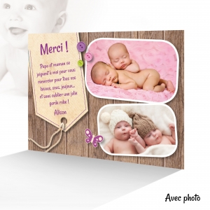 Carte Remerciement Jumelles Tendance Tendresse Oursons Photo