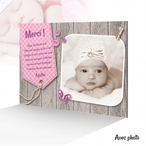 Carte Remerciement Lapin Rose Fille Attendrissant Papillon Photo Fille