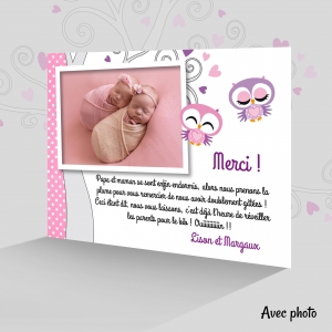 Carte remerciment jumeaux filles jumelles avec photo originale