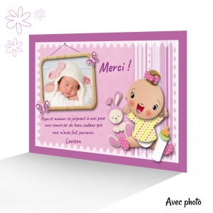 Carte Spécial Remerciements Fille Rose Photo Original avec Jolie Cadre