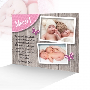 Exclusif : Très Belle Carte Remerciements Jumelles Tendresse 2 Photos