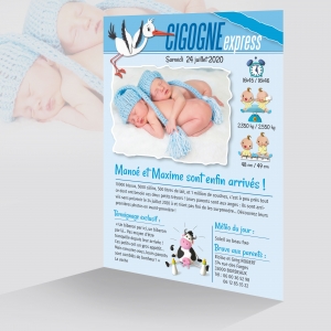 Faire Part de naissances Jumeaux Original Magazine pour 2 Bébé Garçons