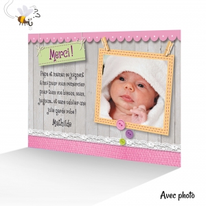 Jolie Carte de Remerciement Originale pour un Bébé Fille avec Photo