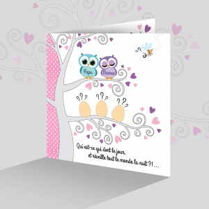 magnifique faire-part de naissance 3 bébés triplés fille humour à gratter