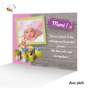 Très Belle Carte de Remerciement Naissance fille Originale et Drôle Photo